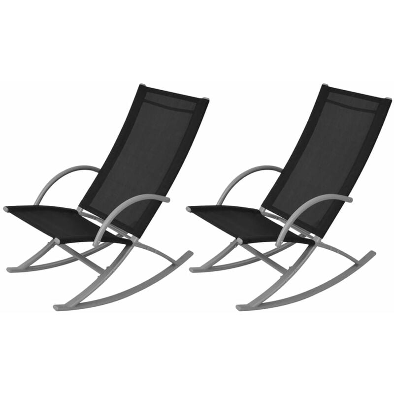 

vidaXL Sillas mecedoras de jardín 2 unidades acero y textilene negro - Negro
