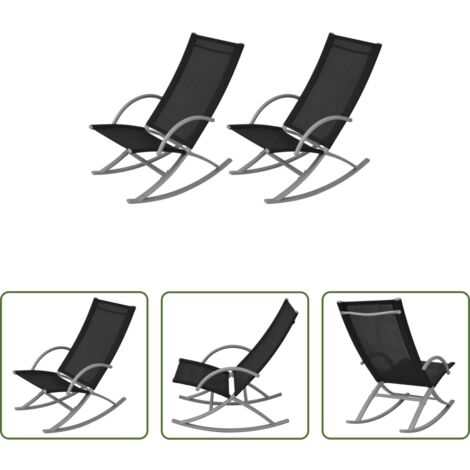 vidaXL Sillas mecedoras -  Sillas mecedoras de jardín 2 unidades acero y textilene negro