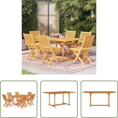 vidaXL Sillas plegables -  Conjunto de comedor de jardín 7 piezas madera maciza de teca