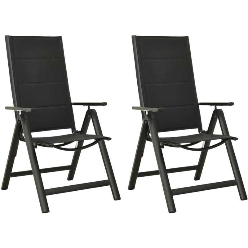 

vidaXL Sillas plegables de jardín 2 uds textileno aluminio negro - Negro