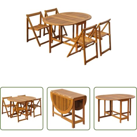 vidaXL Sillas plegables -  Set comedor de jardín plegable 5 piezas madera maciza de acacia