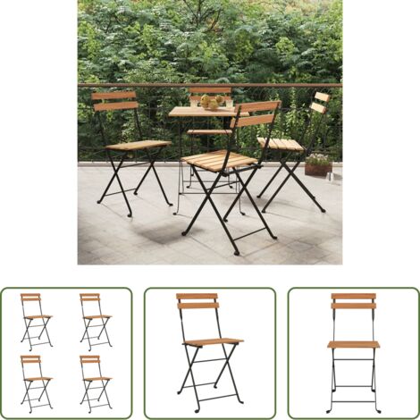 vidaXL Sillas plegables -  Sillas cafetería plegables 4 uds acero y madera maciza de teca