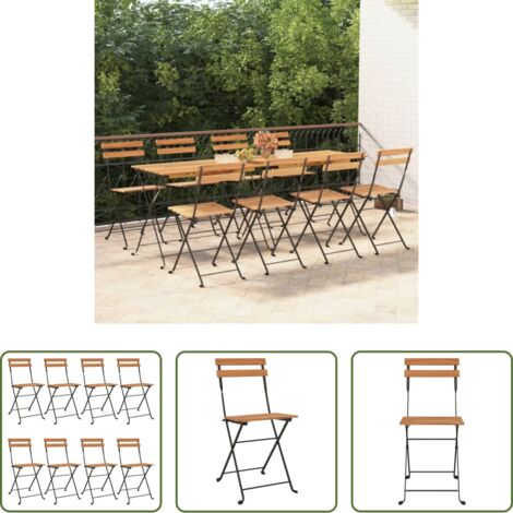 vidaXL Sillas plegables -  Sillas cafetería plegables 8 uds acero y madera maciza de teca