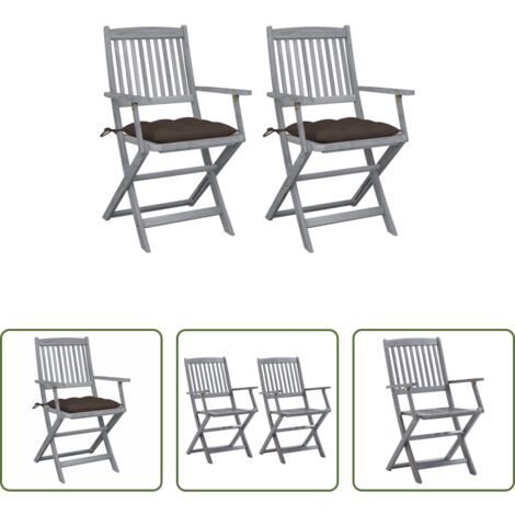 vidaXL Sillas plegables -  Sillas de jardín plegables 2 uds cojines madera maciza acacia