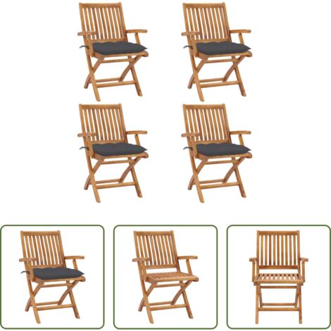 vidaXL Sillas plegables -  Sillas de jardín plegables 4 uds madera maciza teca con cojines