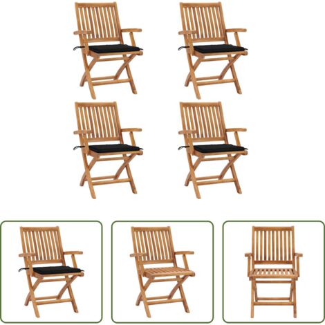 vidaXL Sillas plegables -  Sillas de jardín plegables 4 uds madera maciza teca con cojines