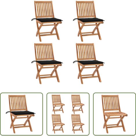 vidaXL Sillas plegables -  Sillas de jardín plegables 4 uds madera maciza teca con cojines