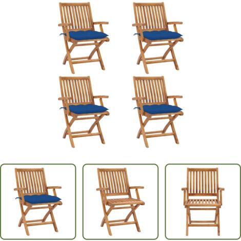 vidaXL Sillas plegables -  Sillas de jardín plegables 4 uds madera maciza teca con cojines