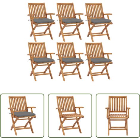 vidaXL Sillas plegables -  Sillas de jardín plegables 6 uds madera maciza teca con cojines