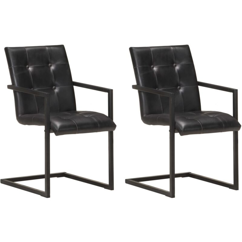 

vidaXL Sillas voladizas de comedor 2 unidades cuero auténtico negro - Negro