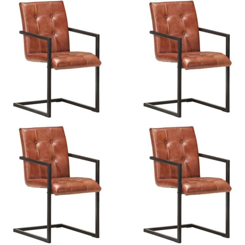 

vidaXL Sillas voladizas de comedor 4 unidades cuero auténtico marrón - Marrón