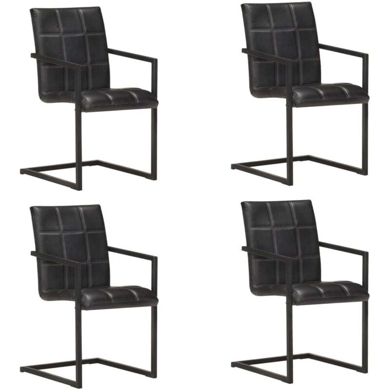 

Sillas voladizas de comedor 4 unidades cuero auténtico negro - Negro - Vidaxl