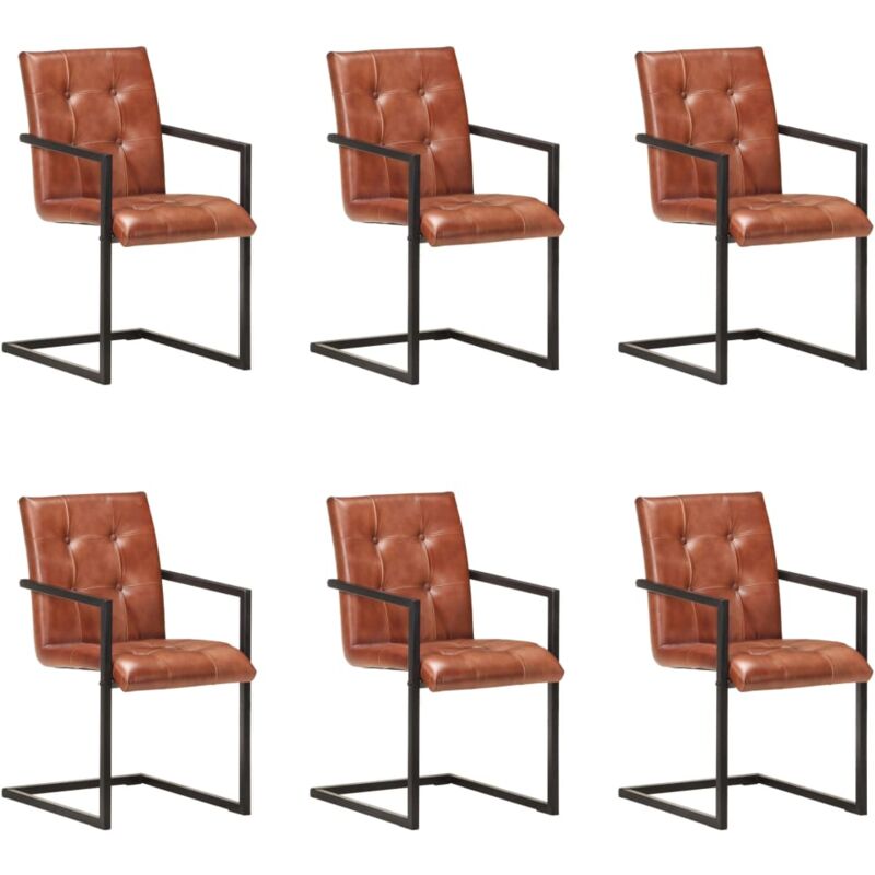 

vidaXL Sillas voladizas de comedor 6 unidades cuero auténtico marrón - Marrón