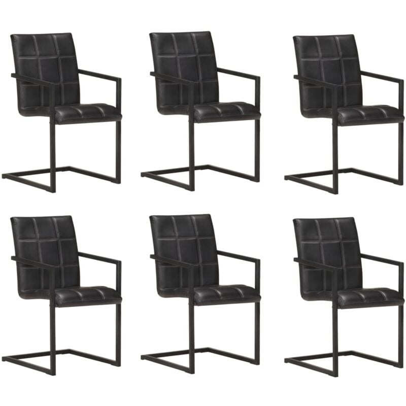 

vidaXL Sillas voladizas de comedor 6 unidades cuero auténtico negro - Negro