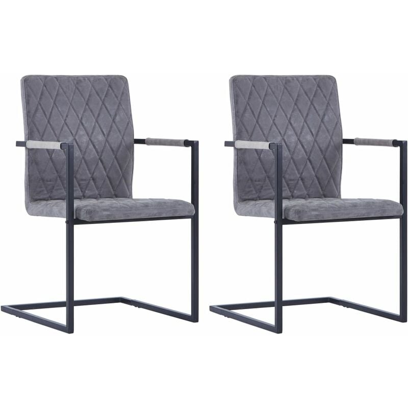 

vidaXL Sillas Voladizas de Comedor Cuero Sintético 2 Unidades Gris Oscuro - Gris