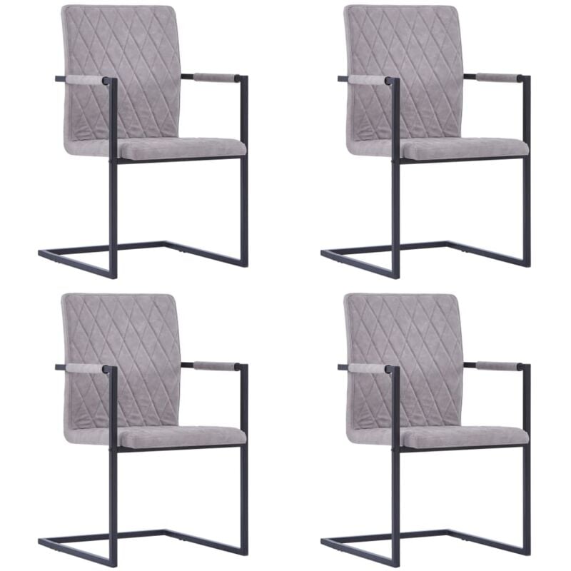 

vidaXL Sillas Voladizas de Comedor Cuero Sintético 4 Unidades Gris Claro - Gris