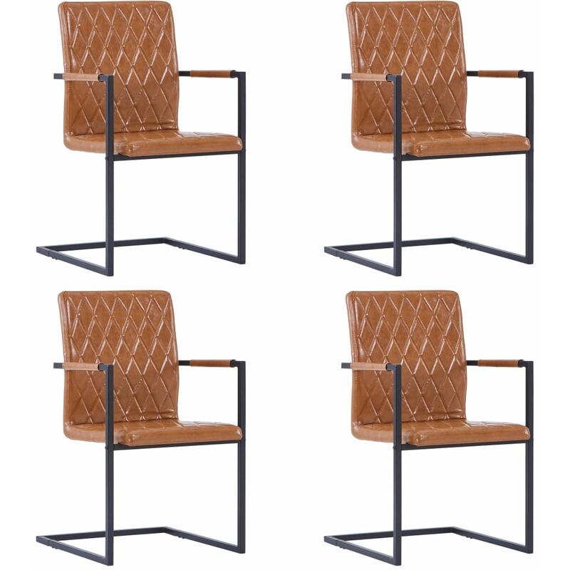 

vidaXL Sillas Voladizas de Comedor Cuero Sintético 4 Unidades Marrón Coñac - Marrón