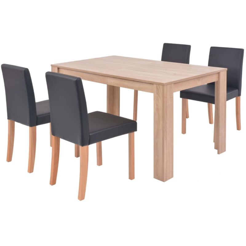 

vidaXL Sillas y Mesa de Comedor 5 Piezas Roble y Cuero Artificial Negro - Marrón