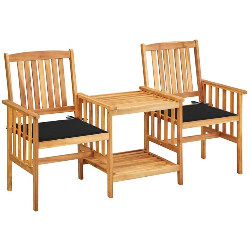 

vidaXL Sillas y mesita de jardín con cojines madera maciza acacia - Marrón