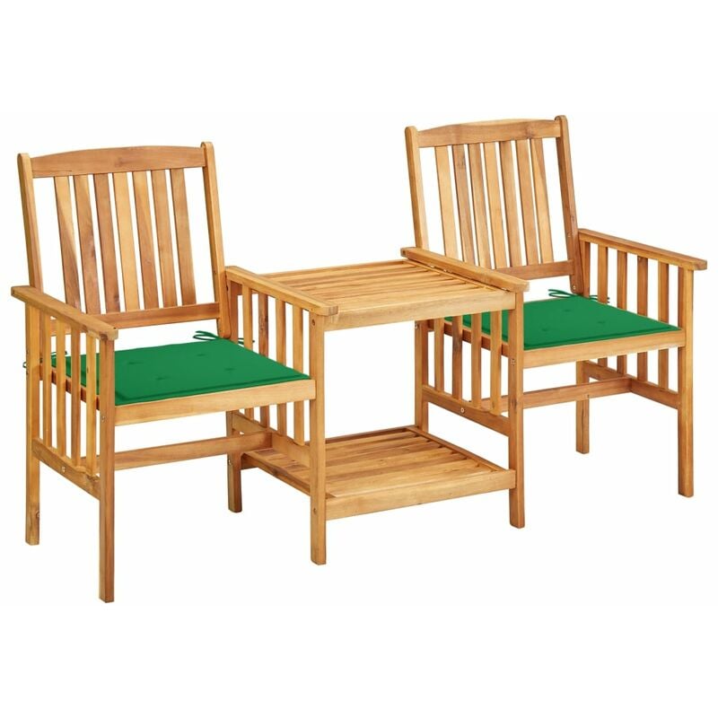 

vidaXL Sillas y mesita de jardín con cojines madera maciza acacia - Marrón