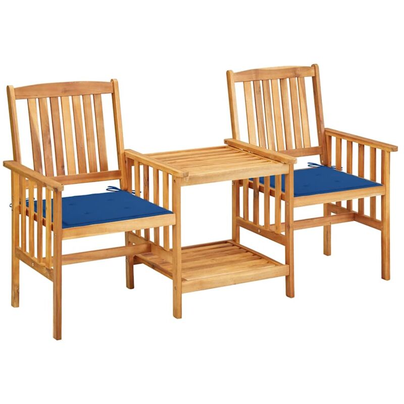 

vidaXL Sillas y mesita de jardín con cojines madera maciza acacia - Marrón