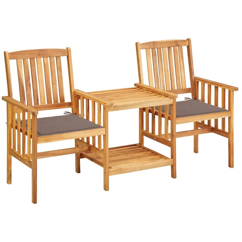 

vidaXL Sillas y mesita de jardín con cojines madera maciza acacia - Marrón