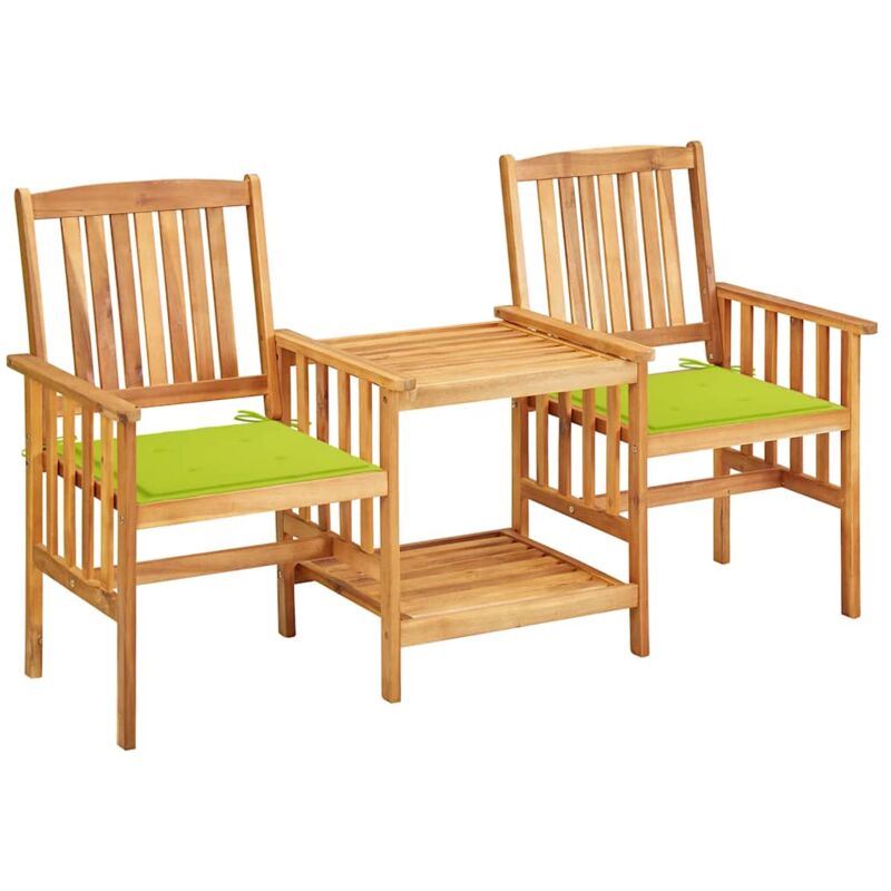 

vidaXL Sillas y mesita de jardín con cojines madera maciza acacia - Marrón