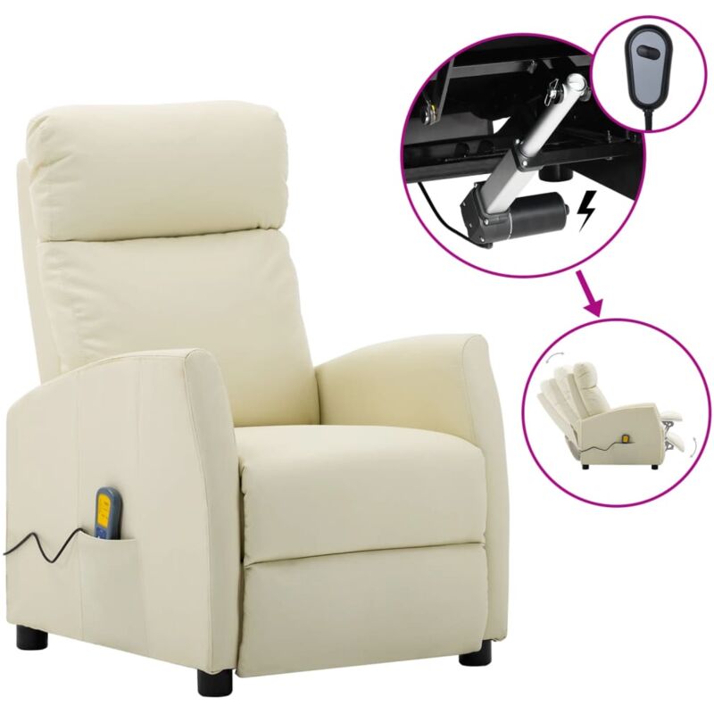 

Sillón de masaje reclinable eléctrico de piel sintético crema - Crema - Vidaxl
