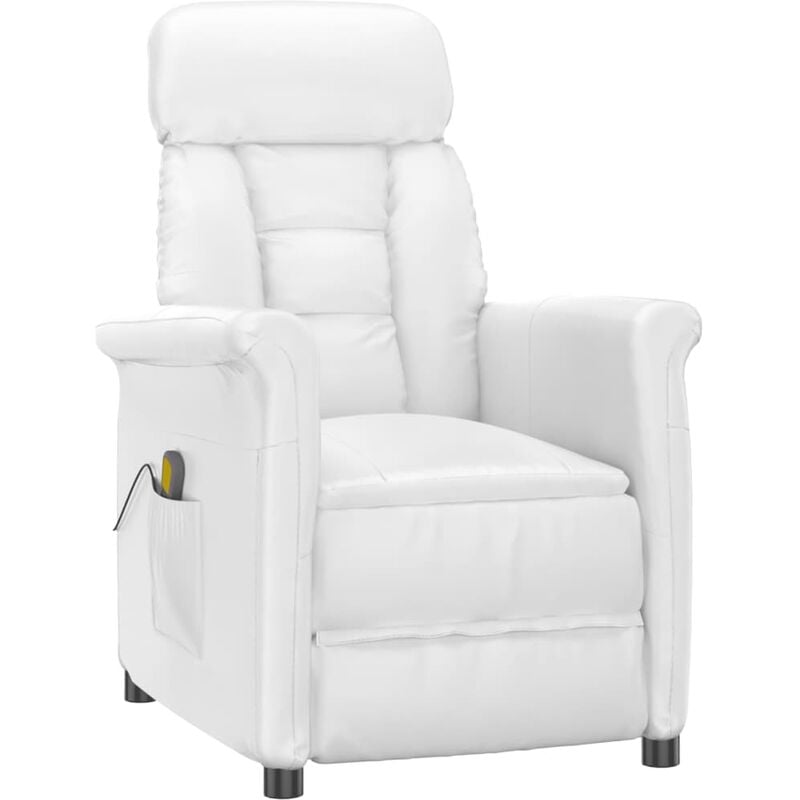 

vidaXL Sillón de masaje reclinable de cuero sintético blanco - Blanco