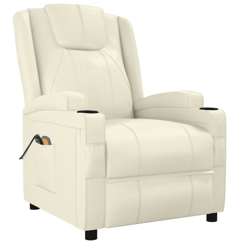 

Sillón de masaje eléctrico reclinable de cuero sintética crema - Blanco - Vidaxl