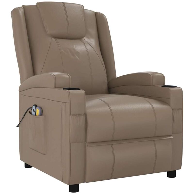 

vidaXL Sillón de masaje eléctrico reclinable de cuero sintético capuchino - Marrón