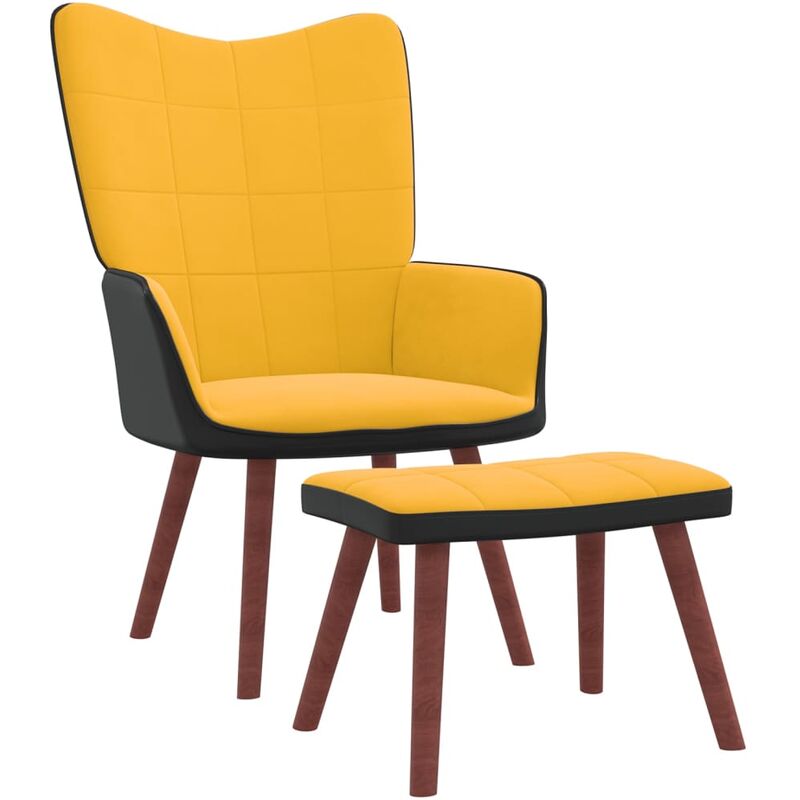 

Silla de relajación terciopelo y PVC con reposapiés amarillo mostaz - Amarillo - Vidaxl