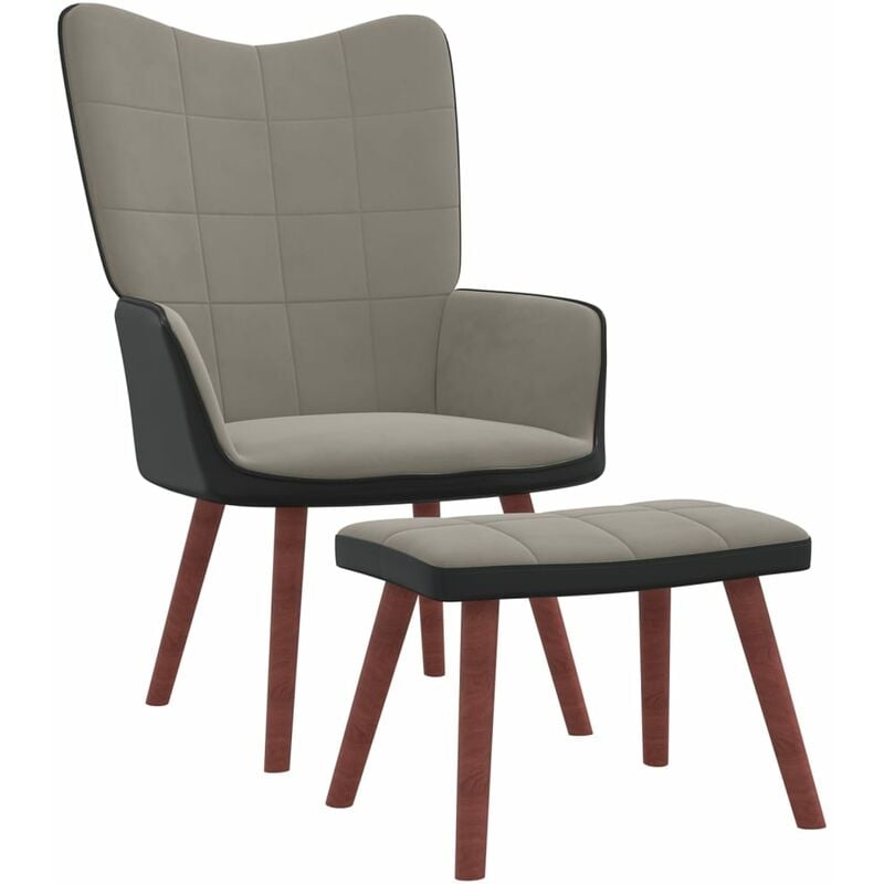 

Silla de relajación terciopelo y PVC con reposapiés gris claro - Gris - Vidaxl