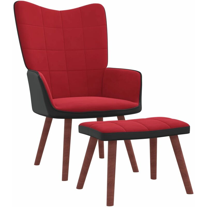

Silla de relajación terciopelo y PVC con reposapiés rojo tinto - Rojo - Vidaxl
