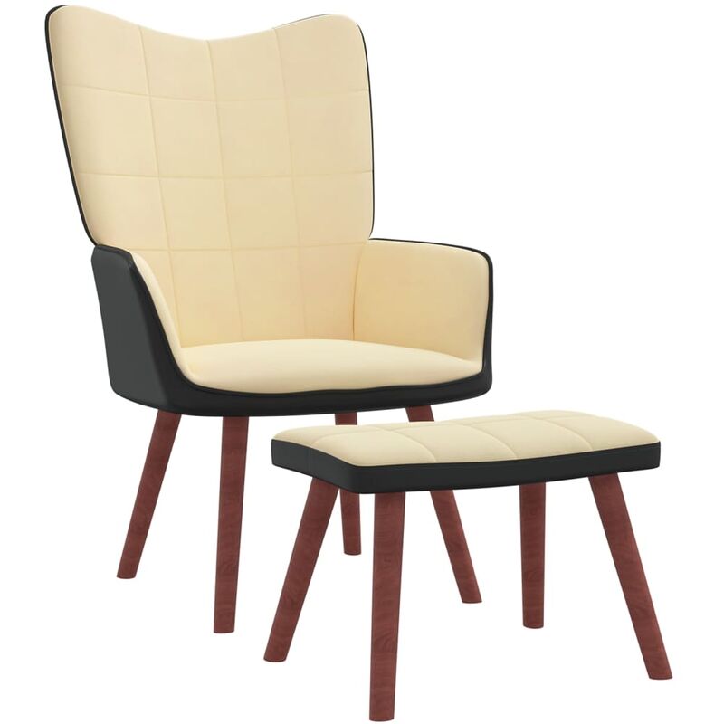 

Silla de relajación terciopelo y PVC con reposapiés crema - Crema - Vidaxl