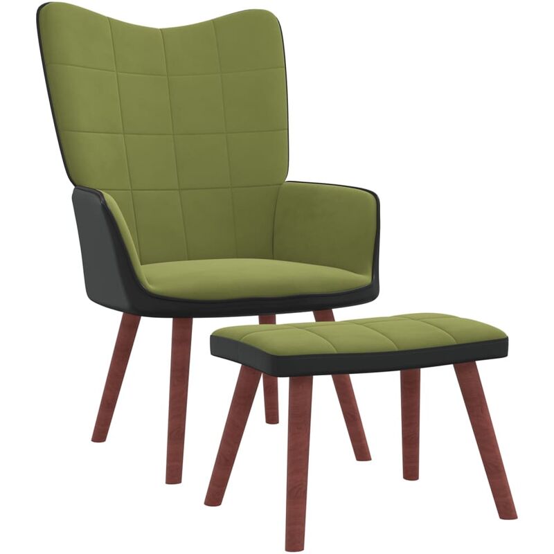 

Silla de relajación terciopelo y PVC con reposapiés verde claro - Verde - Vidaxl