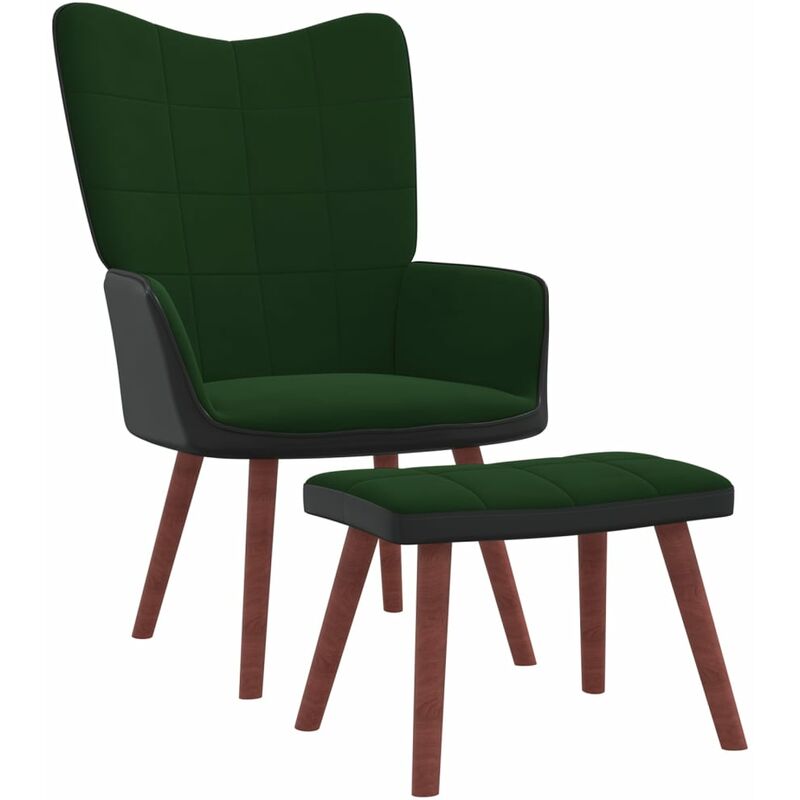 

Silla de relajación terciopelo y PVC con taburete verde oscuro - Verde - Vidaxl