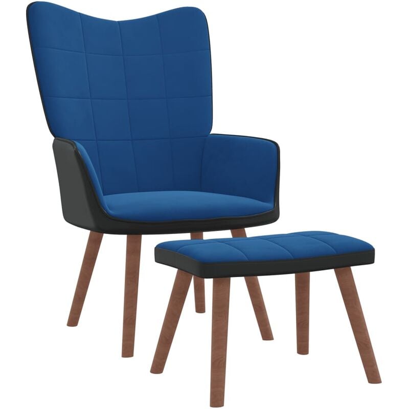 

vidaXL Silla de relajación terciopelo y PVC con reposapiés azul - Azul