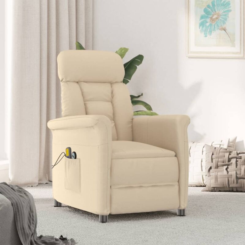 

Sillón masaje eléctrico reclinable piel ante sintética crema - Crema - Vidaxl