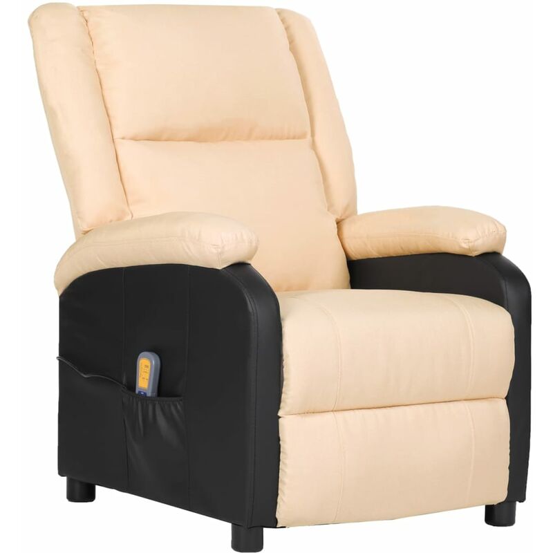 

Sillón reclinable masaje cuero sintético y tela crema - Crema - Vidaxl