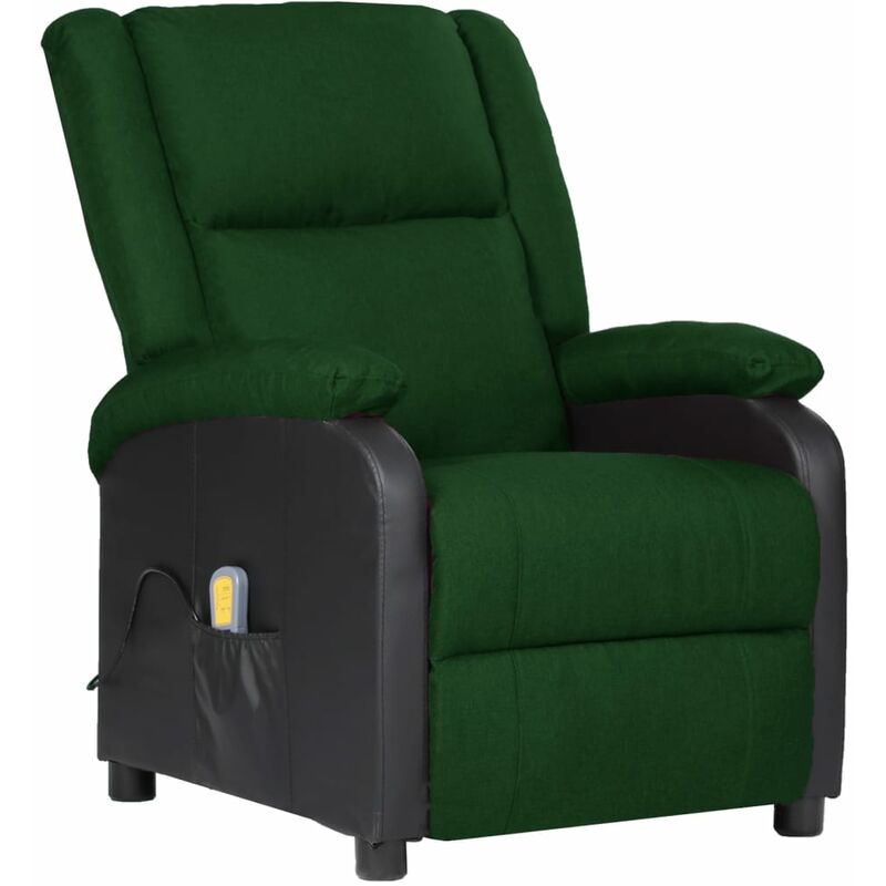 

Sillón reclinable masaje cuero sintético y tela verde oscuro - Verde - Vidaxl