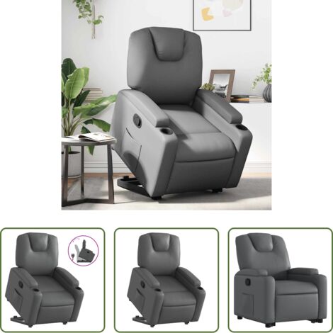 vidaXL Sillón con motor eléctrico -  Sillón reclinable elevable cuero artificial gris