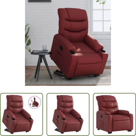 vidaXL Sillón con motor eléctrico -  Sillón reclinable elevable cuero artificial rojo tinto