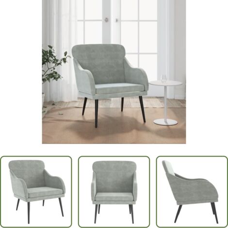 vidaXL Sillón con respaldo -  Sillón de terciopelo gris claro 63x76x80 cm