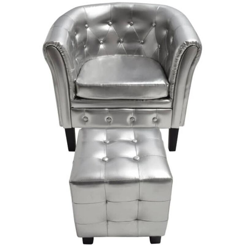 

Sillón con Diseño de Cubo con Reposapiés Cuero Sintético Blanco - Plateado - Vidaxl