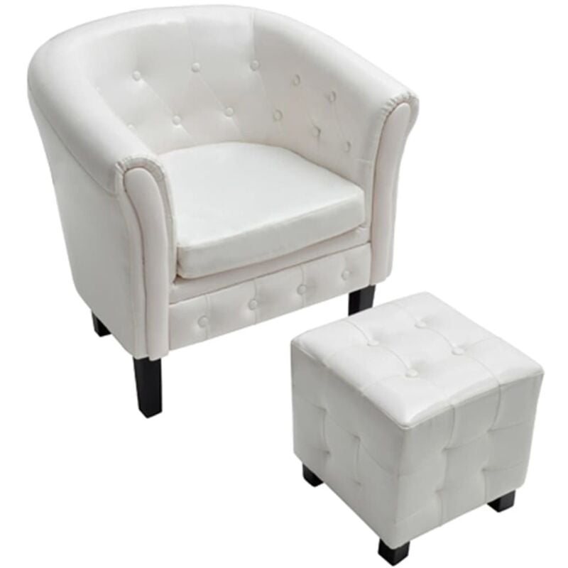 

Sillón con Diseño de Cubo con Reposapiés Cuero Sintético Blanco - Blanco - Vidaxl