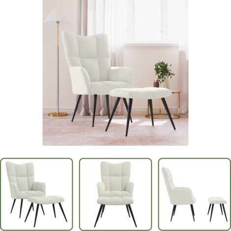 vidaXL Sillón con taburete -  Sillón de relax con taburete terciopelo blanco crema