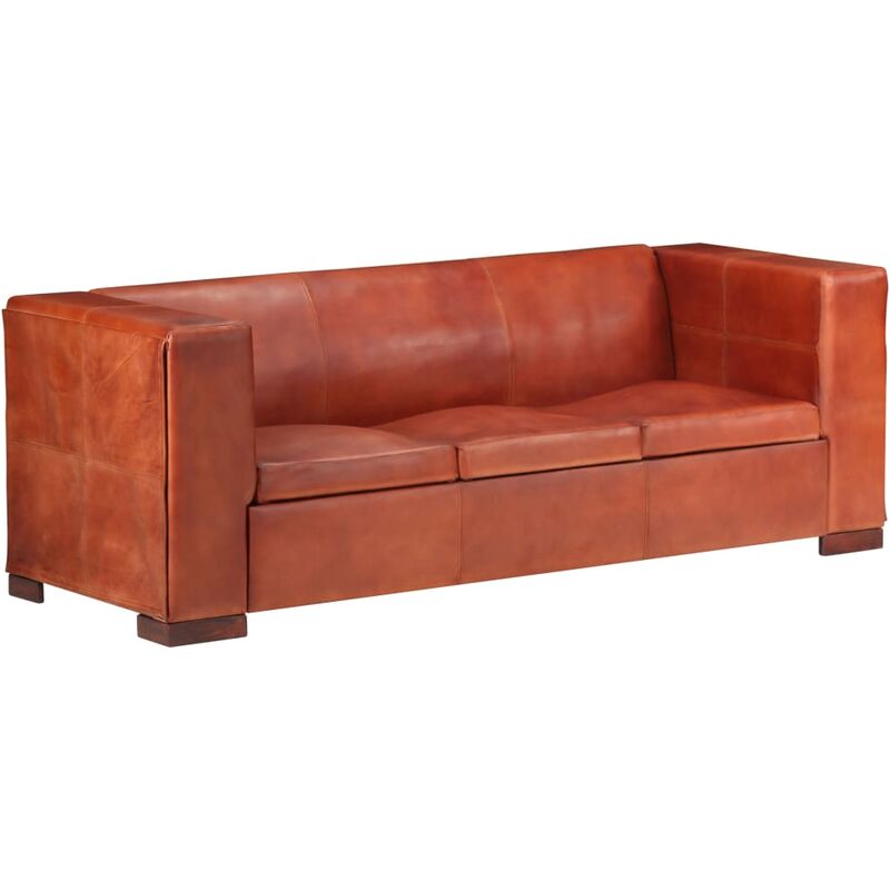 

vidaXL Sofá de cuero auténtico marrón oscuro 3 plazas - Marrón