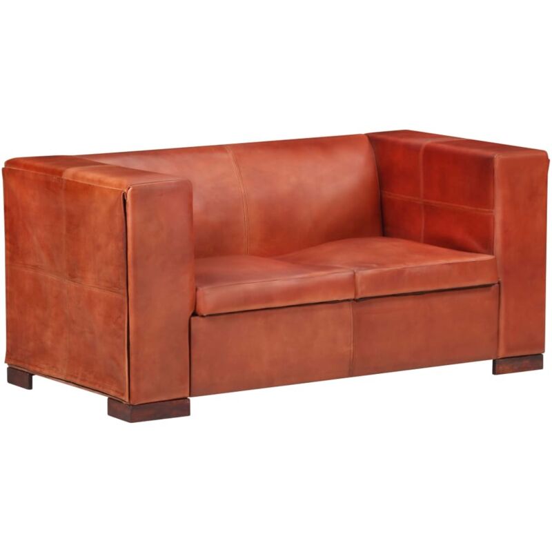 

Sofá de cuero auténtico marrón oscuro 2 plazas - Marrón - Vidaxl