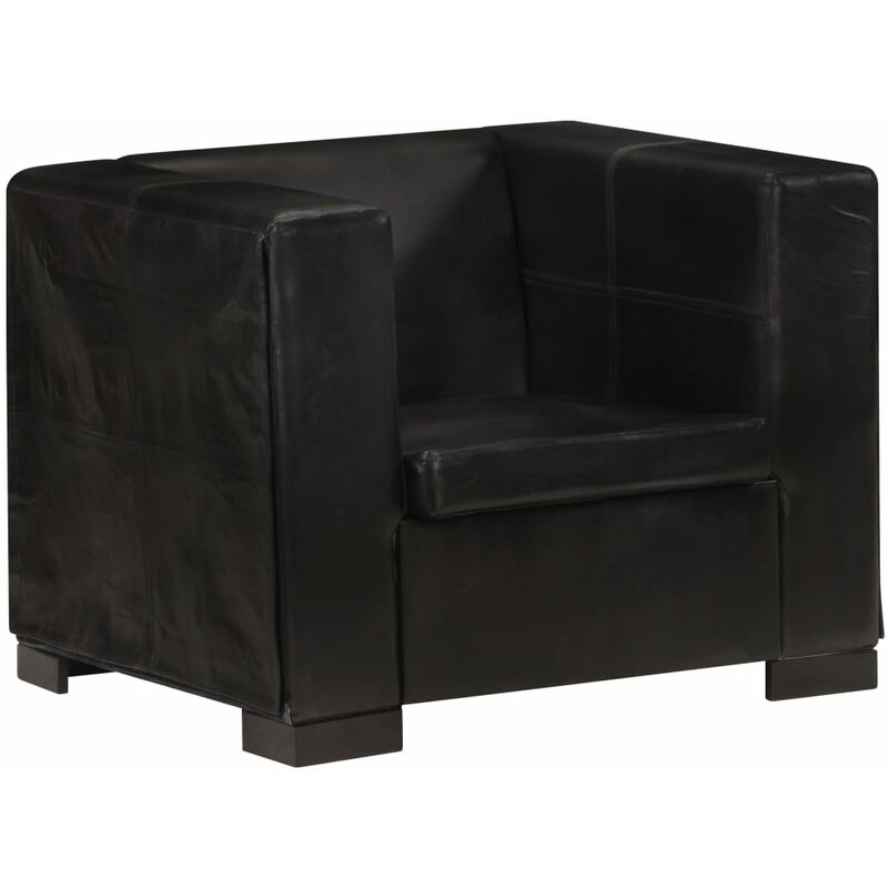 

Sofá de cuero auténtico negro - Negro - Vidaxl